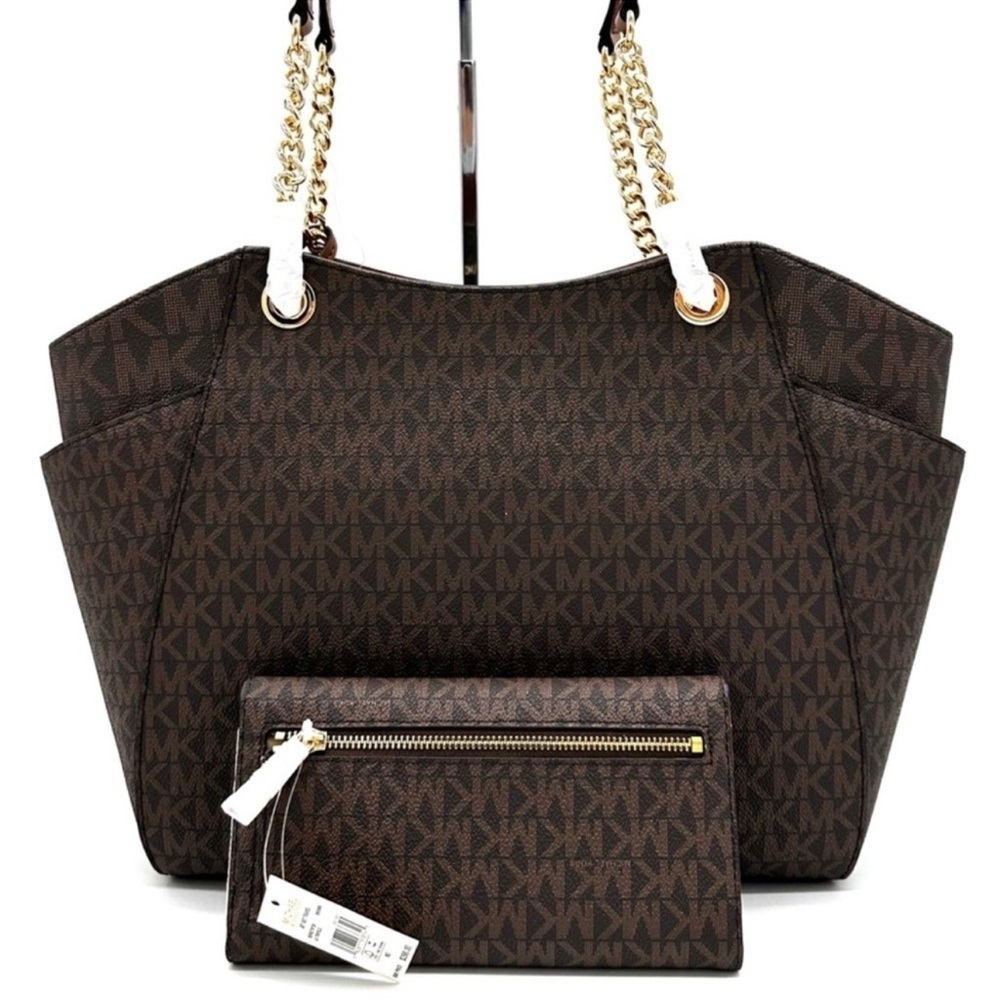 Michael Kors Large Jet Set Travel Chain Shoulder Bag & Trifold Wallet Brown - Picture 5 of 14